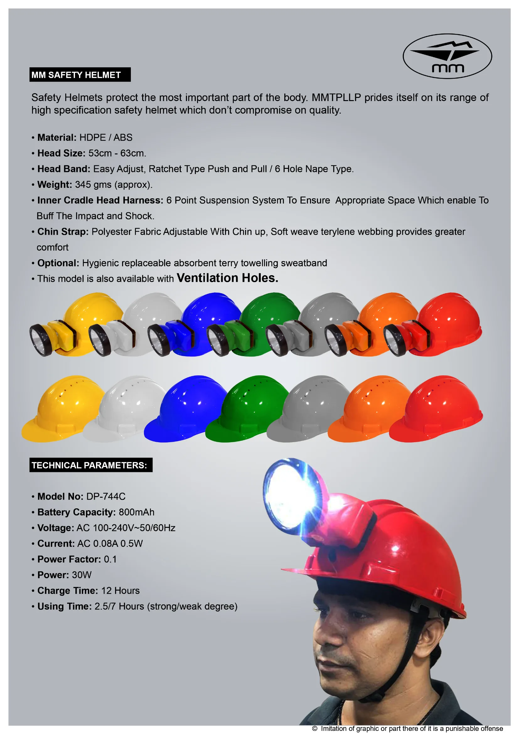 MM brochure for the MM Safety Helmet Without Ventilation CH01, page 2 of 2