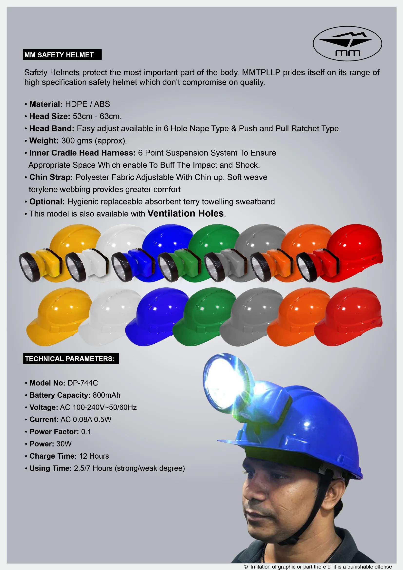 MM brochure for the MM Safety Helmet Without Ventilation CH02, page 2 of 2