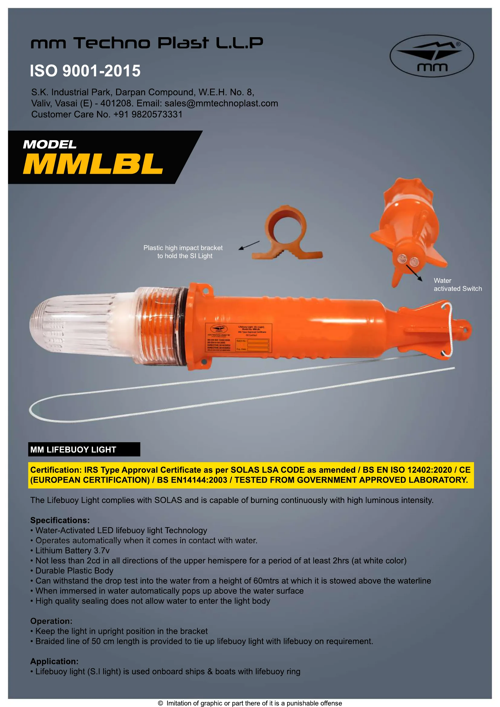 MM brochure for the Lifebuoy Light (S.I. Light) – MMLBL