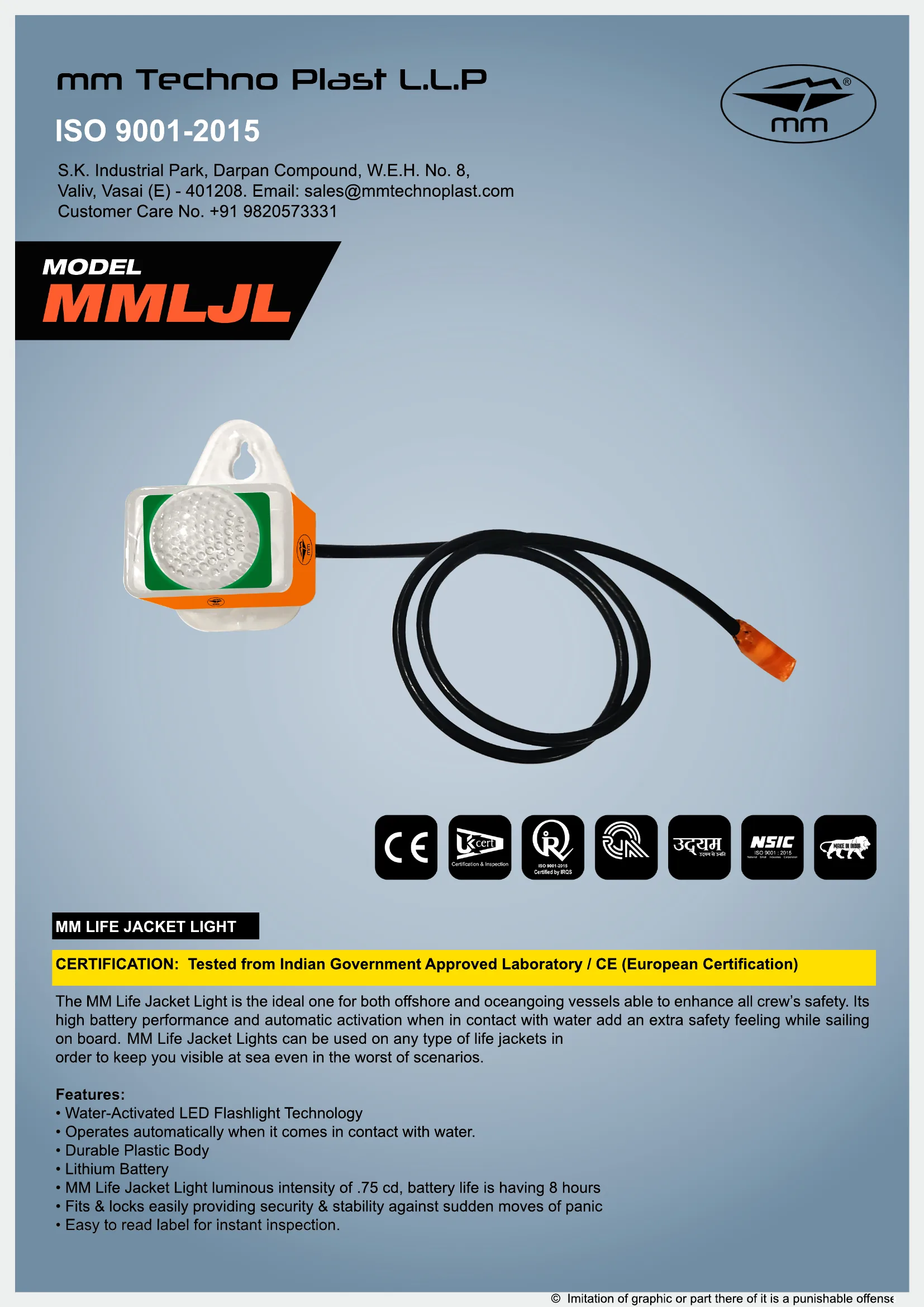 MM brochure for the Life Jacket Light – MMLJL