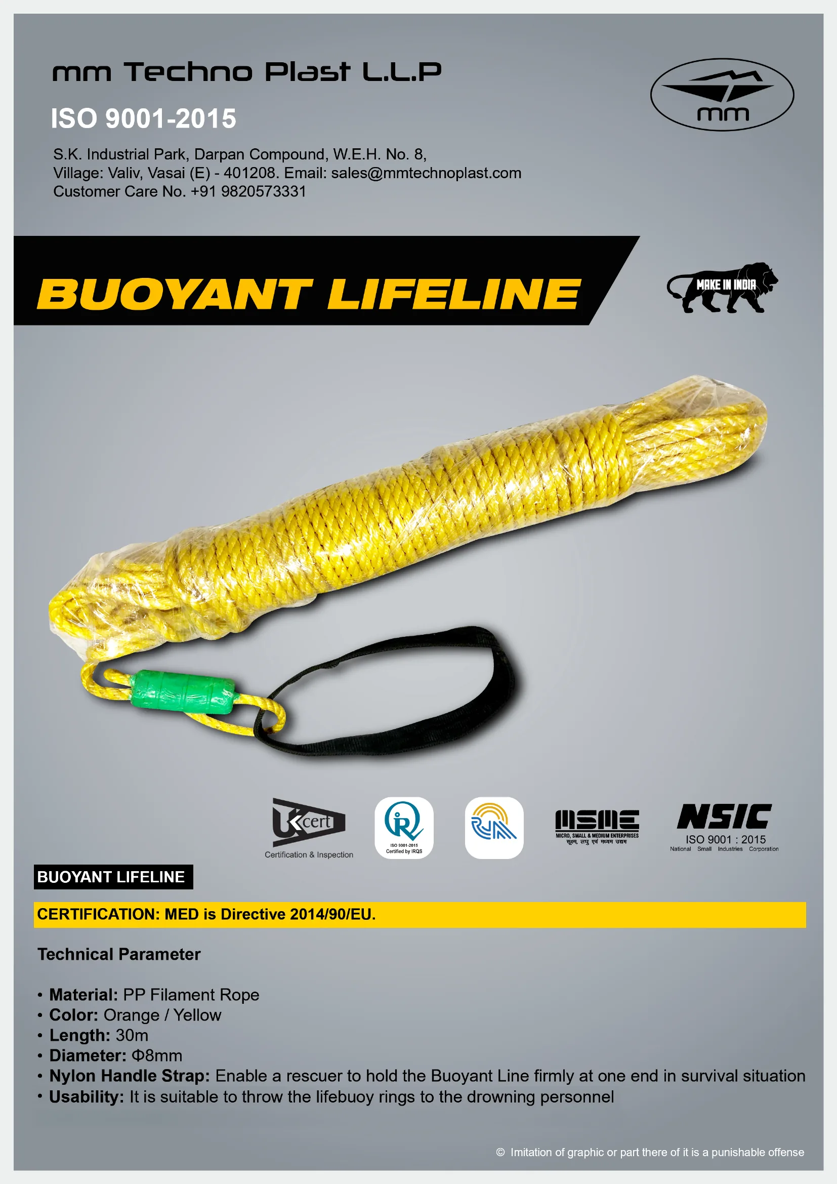 MM brochure for the Buoyant Lifeline – MMBLL25 & MMBLL30