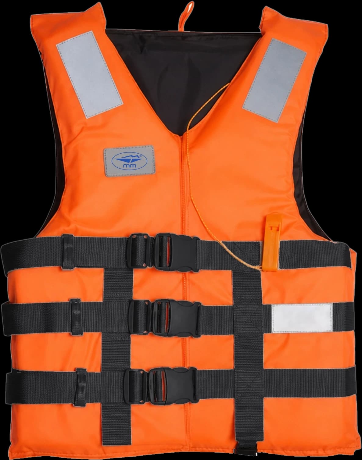 MM Sea Master life jacket, orange, with black webbing and three buckles