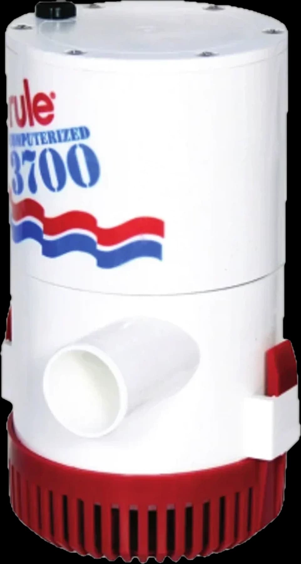 Rule Computerized 3700 automatic bilge pump, white with a red strainer base