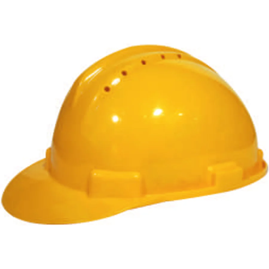 The MM CH01 safety helmet in yellow, with ventilation holes along the crown