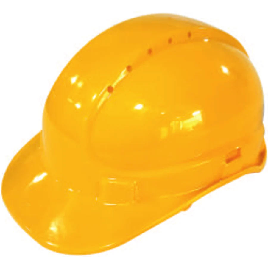 The MM CH02 safety helmet in yellow, with ventilation holes along the crown