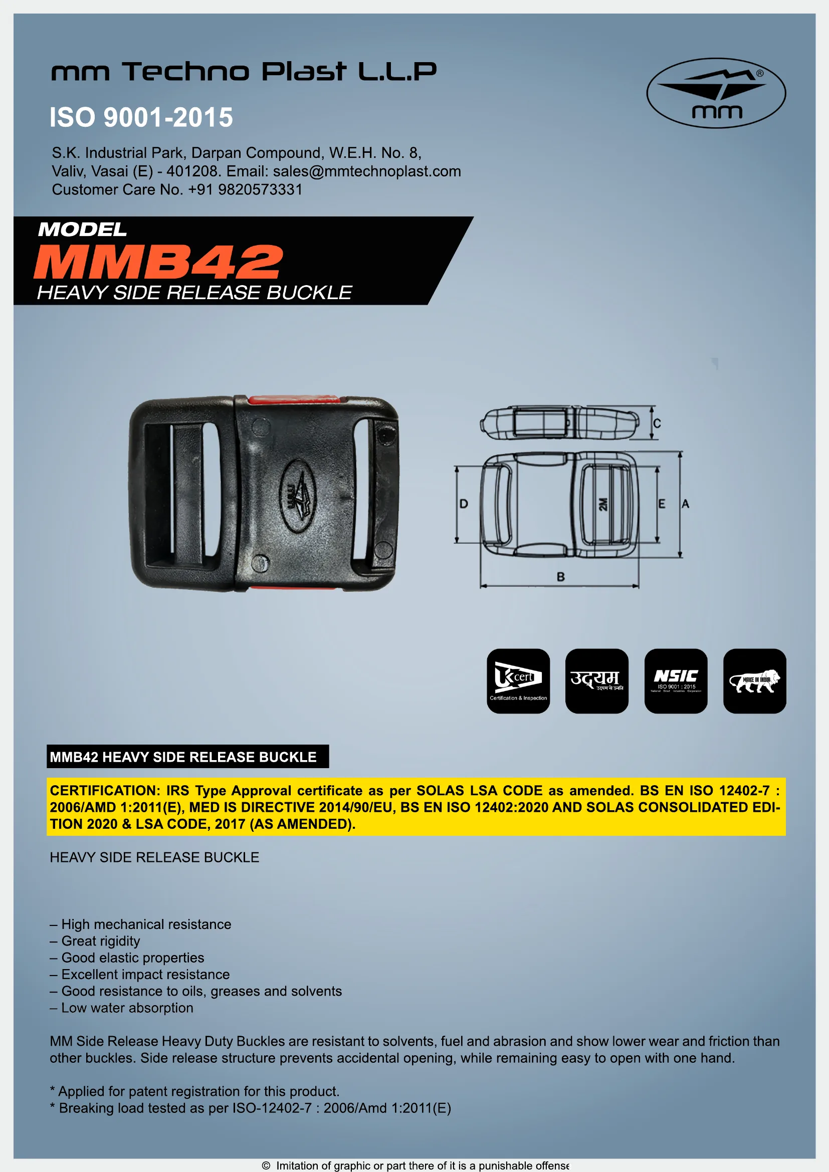 MM brochure for the Heavy Side Release Buckle – MMB42