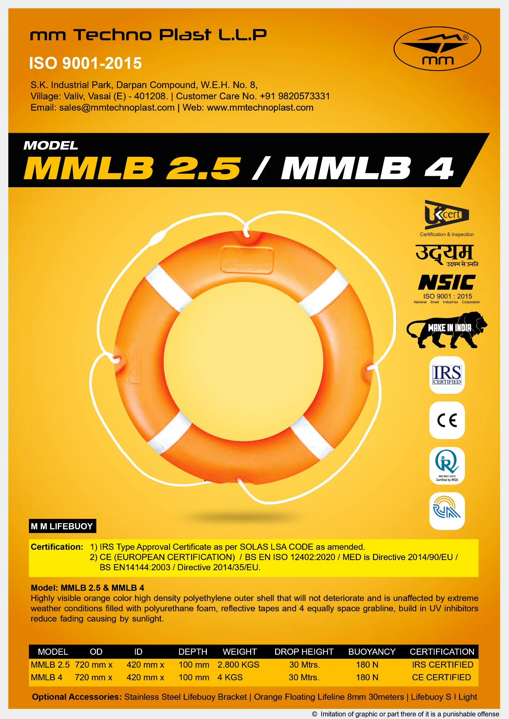 MM brochure for the MM Lifebuoy Model: MMLB 2.5 & MMLB 4