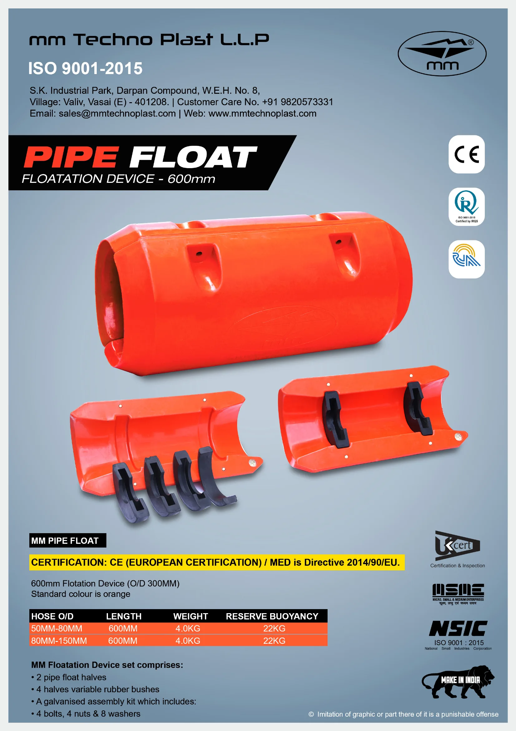 MM brochure for the Pipe Float