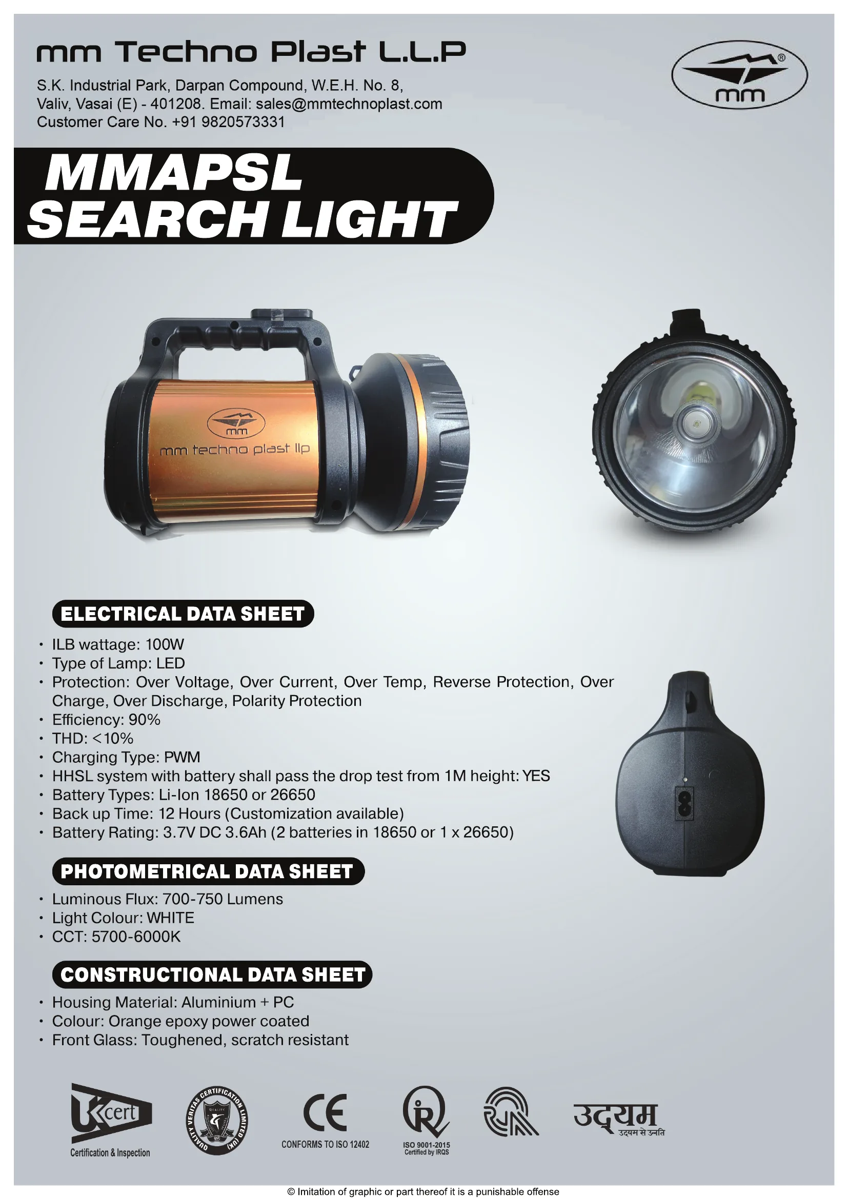 MM brochure for the Search Light – MMAPSL