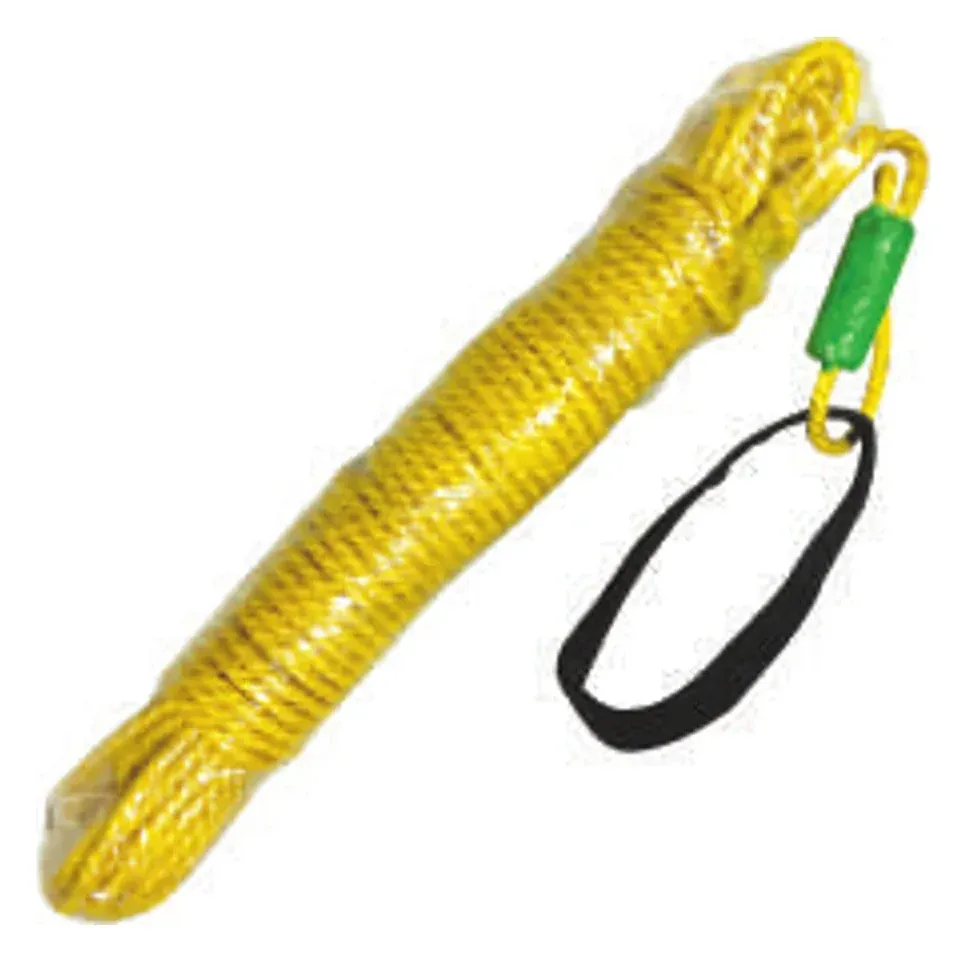 MM buoyant lifeline, coiled yellow PP filament rope with nylon handle strap